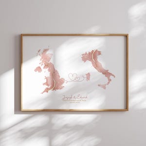Großbritannien und ITALIEN Map Pink & Gold Travel Wall Art Print | Vereinigtes Königreich | Reisen Umzug Geschenk