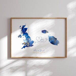 Großbritannien und Malta Map Blue & Gold Travel Wall Art Print | Vereinigtes Königreich | Reisen Umzug Geschenk