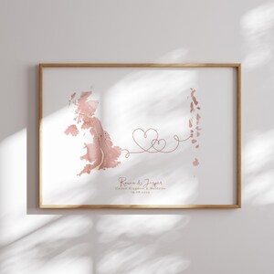 Großbritannien und Malediven Karte Pink & Gold Reise Wand Kunst Druck | Vereinigtes Königreich | Reisen Umzug Geschenk