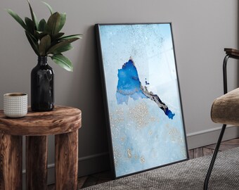Eritrea Map Shades of Blue & Silver Wall Art Print
