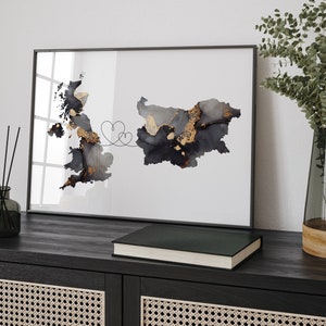 Großbritannien und Bulgarien Karte Black & Gold Travel Wall Art Print | Vereinigtes Königreich | Großbritanien
