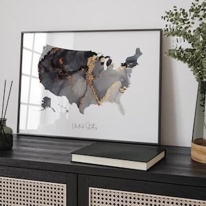Vereinigte Staaten von Amerika Map Black & Gold Wall Art Print US | USA | USA