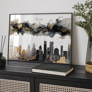 Chicago Skyline Schwarz & Gold Wand Kunst | illium | USA | Vereinigte Staaten von Amerika