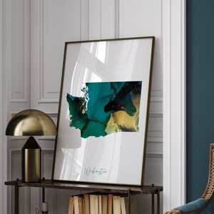 Carte de Washington, impression d'art mural vert émeraude et or | État américain | Etats-Unis | États-Unis d'Amérique