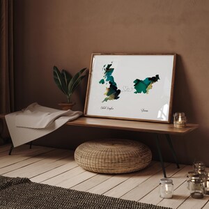 Großbritannien und Slowenien Karte Grün & Gold Reise Wand Kunst Druck | Vereinigtes Königreich | Reisen Umzug Geschenk