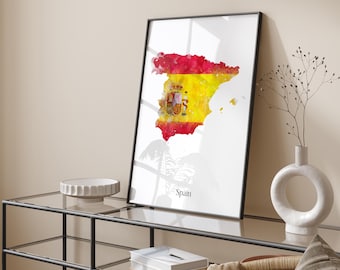 Spain Watercolour Flag Map Wall Art Print | Spain Travel Poster