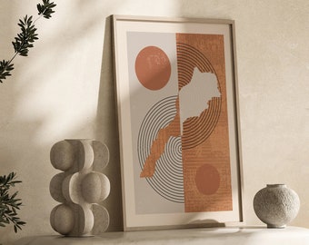 Impresión de arte mural con mapa de Marruecos / Boho de mediados de siglo