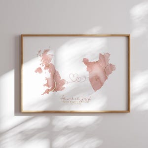 Großbritannien und Burundi Map Pink & Gold Travel Wall Art Print | Vereinigtes Königreich | Reisen Umzug Geschenk