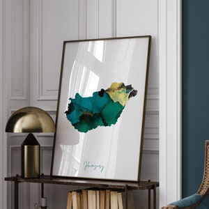 Ungarn Karte Wand Kunst Print smaragdgrün und gold