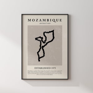 Mosambik Karte Vintage Abstraktes Wand Kunst Druckes Picasso + Matisse Inspiriertes Reise Poster