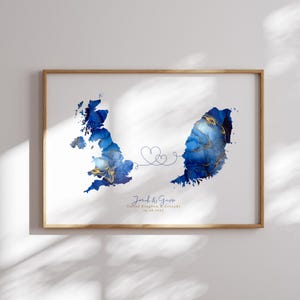 Großbritannien und Grenada Karte Blau & Gold Reise Wand Kunst Druck | Vereinigtes Königreich | Reisen Umzug Geschenk