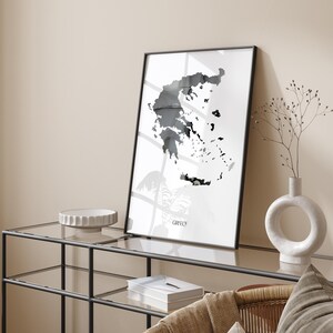 Griechenland Map Wandkunst in Schwarz & Silber