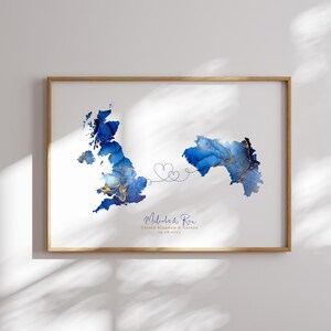 Großbritanien und Guine Map Blue & Gold Travel Wall Art Print | Vereinigtes Königreich | Reisen Umzug Geschenk