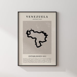 Abstract Venezuela Map Vintage Wall Art Print Picasso + Matisse Inspired Travel Poster