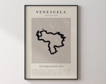 Abstract Venezuela Map Vintage Wall Art Print Picasso + Matisse Inspired Travel Poster