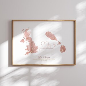 Großbritannien und St. Kitts und Nevis Map Pink & Gold Travel Wall Art Print | Vereinigtes Königreich | Reisen Umzug Geschenk
