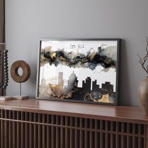 Impression d'art mural Little Rock Skyline noir et or | États-Unis | États-Unis