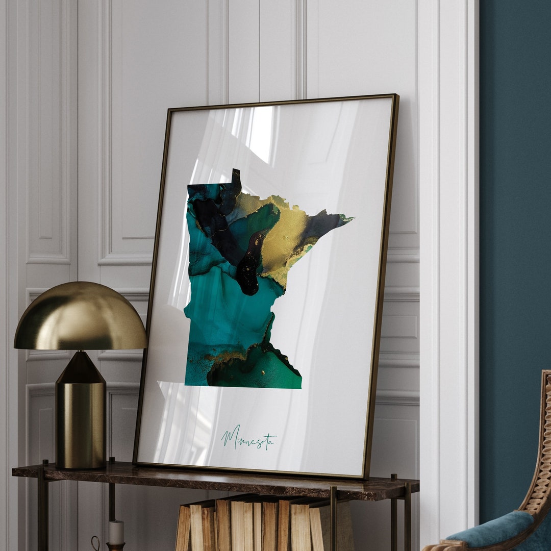 Minnesota Map Emerald Green and Gold Wall Art Print US State USA Minnesota Map Emerald Green and Gold Wall Art Print US State USA