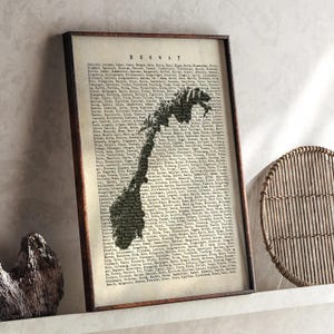 Norway Map | Vintage Beige Typography Map With City Names | Norway Travel Poster | Wall Art Print