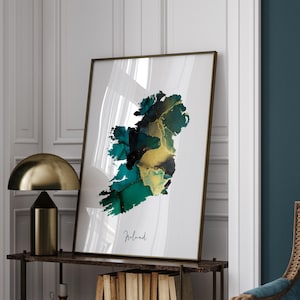 Ireland Map Emerald Green & Gold Wall Art Print