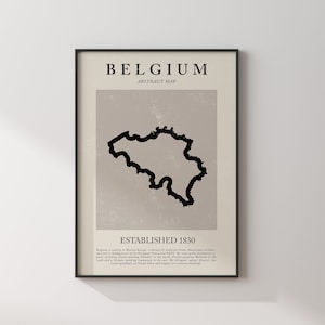 Belgien Karte Vintage Abstrakte Wand Kunst Druck Picasso + Matisse Inspiriert Reise Poster