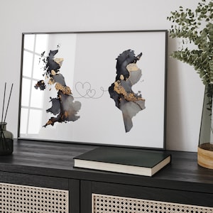 Großbritanien und Tunesien Karte Black & Gold Travel Wall Art Print | Vereinigtes Königreich | Großbritanien