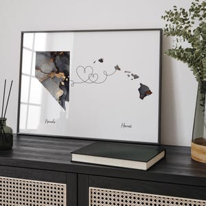 Nevada und Hawaii Karte Schwarz & Gold Reise Wand Kunst Druck | Hawaii | Reisen Umzug Geschenk