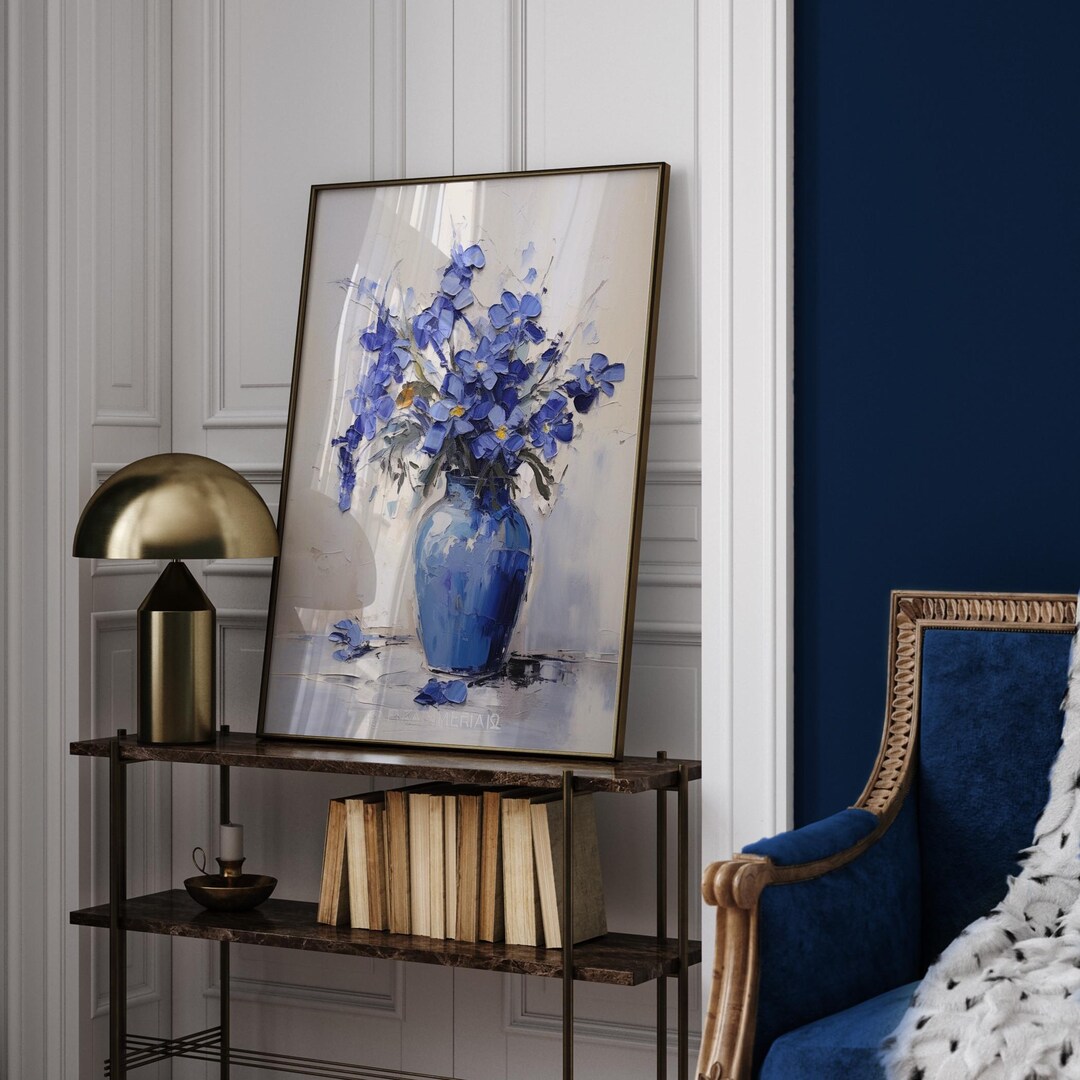 Blue Floral Vase Wall Art | Watercolor Bouquet Print | Fresh Botanical ...