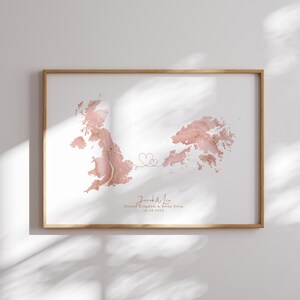 Großbritannien und Hong Kong Karte Pink & Gold Reise Wand Kunst Druck | Vereinigtes Königreich | Reisen Umzug Geschenk
