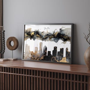 Houston Skyline Black & Gold Wall Art Print |USA | United State