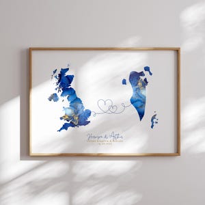 Großbritannien und Bahrain Map Blue & Gold Travel Wall Art Print | Vereinigtes Königreich | Reisen Umzug Geschenk