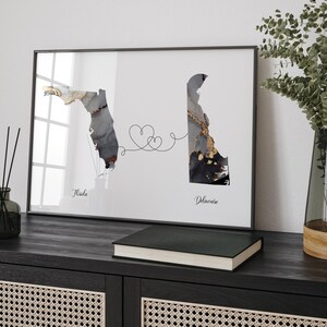 Kaart Florida en Delaware zwart-gouden reiskunst aan de muur | Florida| Cadeau voor op reis verhuizen