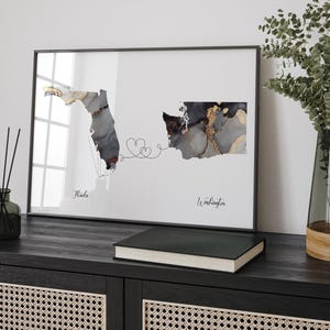 Kaart Florida en Washington zwart en goud reizen muurkunst print | Florida| Cadeau voor op reis verhuizen