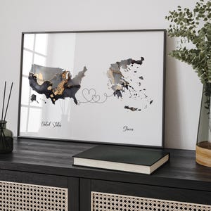 USA und Griechenland Karte Schwarz & Gold Reise Wand Kunst Druck | USA| Amerika | Reisen Umzug Geschenk