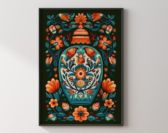 Green Mexican Wall Art | Talavera Pattern | Mexico Wall Art Print | Mexican Decor