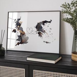 Großbritannien und Griechenland Karte Black & Gold Travel Wall Art Print | Vereinigtes Königreich | Großbritanien