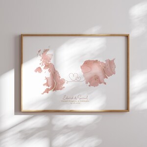 Großbritannien und Kambodscha Karte Pink & Gold Reise Wand Kunst Druck | Vereinigtes Königreich | Reisen Umzug Geschenk