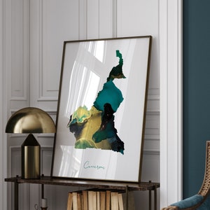 Kamerun Map Smaragdgrün und Gold Wand Kunst Druck