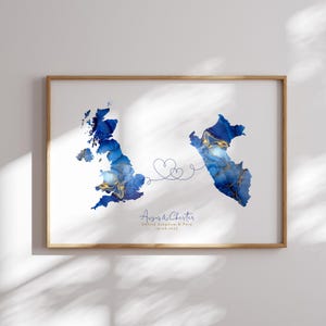 Vereinigtes Königreich und Peru Map Blue & Gold Travel Wall Art Print | Vereinigtes Königreich | Reisen Umzug Geschenk