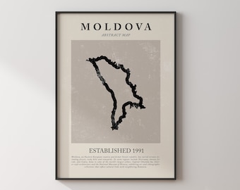 Moldova Map Vintage Abstract Wall Art Print Picasso + Matisse Inspired Travel Poster