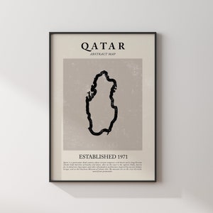 Mapa do Catar, arte de parede abstrata vintage, impressão de pôster de viagem inspirado em Picasso e Matisse