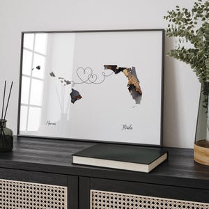 Kaart van Hawaii en Florida zwart-gouden reiskunst aan de muur | Hawaï | Cadeau voor op reis verhuizen