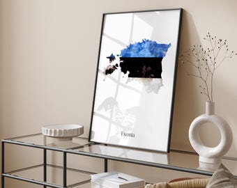 Estonia Watercolour Flag Map Wall Art Print | Estonia Travel Poster