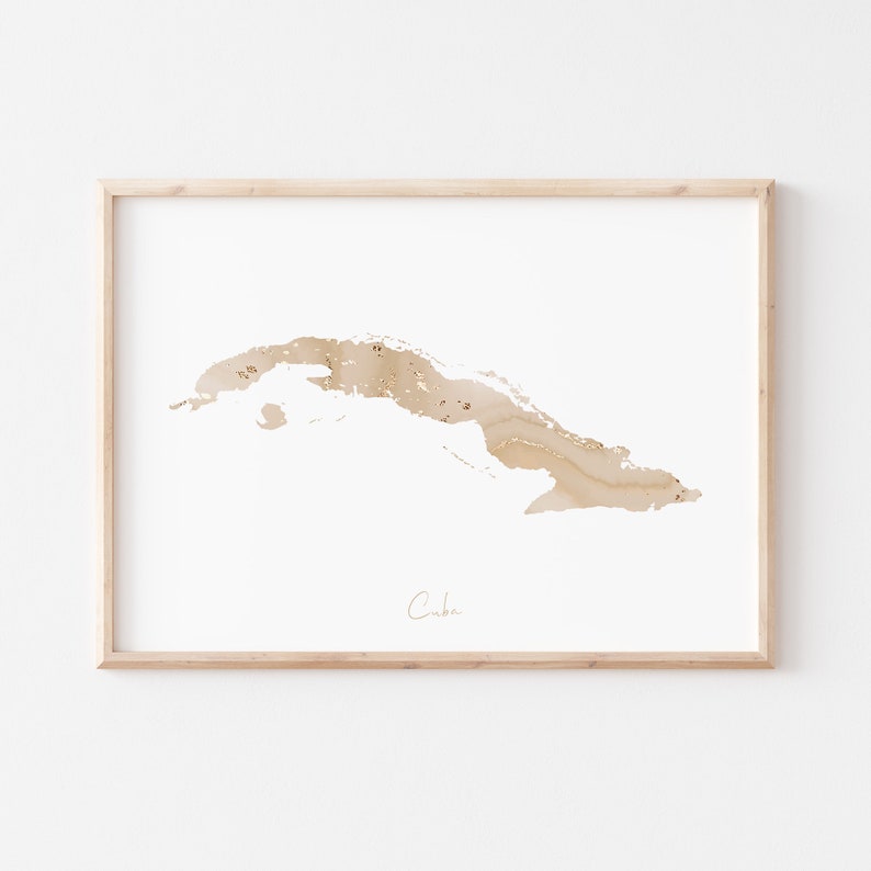 Cuba Map Beige & Gold Wall Art Print - Etsy