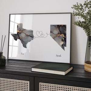 Texas und Nevada Karte Schwarz & Gold Reise Wand Kunst Druck | Texas | Reisen Umzug Geschenk