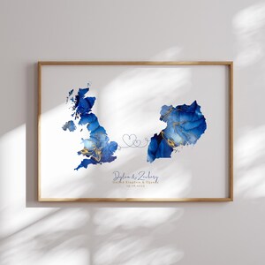 Großbritannien und Uganda Karte Blau & Gold Reise Wand Kunst Druck | Vereinigtes Königreich | Reisen Umzug Geschenk