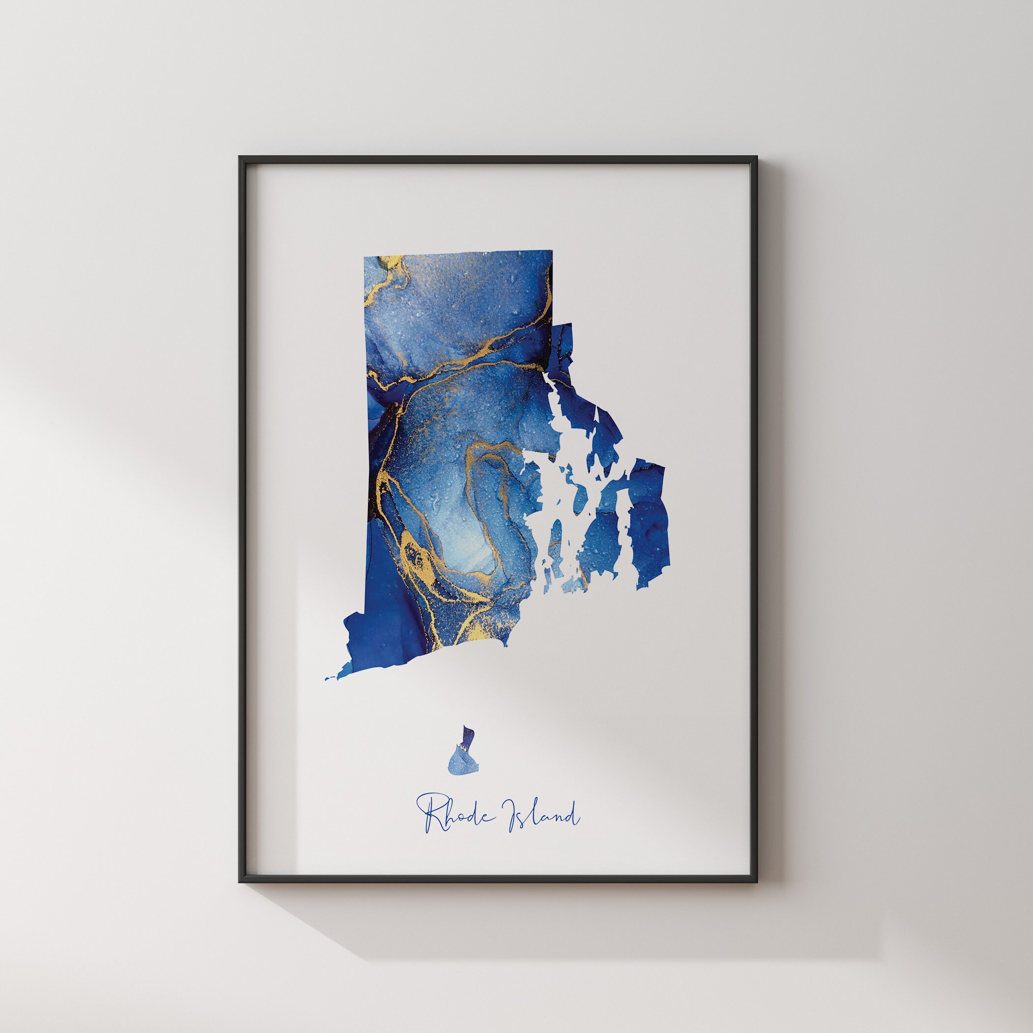 Rhode Island Map Blue and Gold Wall Art Print | US State | United ...