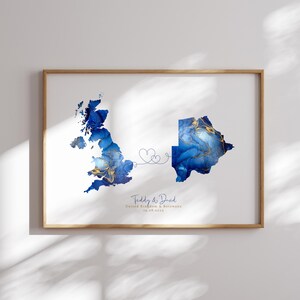 Großbritannien und Botswana Karte Blau & Gold Reise Wand Kunst | Vereinigtes Königreich | Reisen Umzug Geschenk