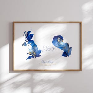 Großbritanien und Paraguay Map Blue & Gold Travel Wall Art Print | Vereinigtes Königreich | Reisen Umzug Geschenk