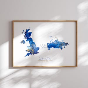 Großbritanien und RUSSLAND Karte Blau & Gold Reise-Wand-Kunst-Druck | Vereinigtes Königreich | Reisen Umzug Geschenk